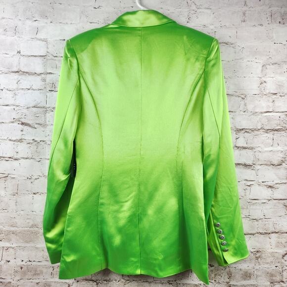 Retrofete Saige Double Breasted Blazer in Lime Punch Green Size Medium NWT Satin - Picture 6 of 12